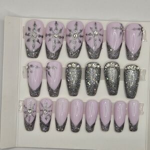 Elegant Silver and Pink Press-On Nails